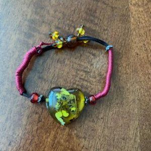 Amber Heart/Red String Bracelet